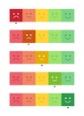 Vector horizontal mood feedback tracker set with highlighted selection. Face with five emotions: dissatisfied, sad, indifferent, Royalty Free Stock Photo