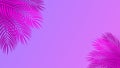 Vector horizontal pink purple neon background with palm leaves. Royalty Free Stock Photo