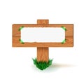 Vector Horizontal Rectangular Wooden Sign Post with Paer Sheet, Blank Frame, Isolated Illustration.