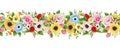 Horizontal seamless background with colorful flowers. Royalty Free Stock Photo