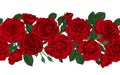 Vector horizontal seamless background with red roses, buds and leaves. design element for greeting card and invitation of the Royalty Free Stock Photo