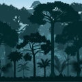Vector horizontal seamless blue tropical rain forest Jungle background