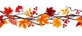 Horizontal seamless border with colorful autumn leaves. Vector illustration. Royalty Free Stock Photo