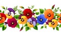 Horizontal seamless border with colorful pansy flowers. Vector illustration. Royalty Free Stock Photo