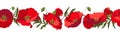 Vector horizontal seamless border with red poppy flowers on a white background Royalty Free Stock Photo