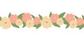 Vector horizontal seamless border with yellow and pink flowers. Spring border Royalty Free Stock Photo