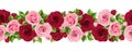 Horizontal seamless garland with burgundy and pink roses. Vector illustration. Royalty Free Stock Photo