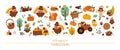 Vector horizontal set with cute comic forest animals, Thanksgiving elements, pumpkins, harvest. Autumn card template border design Royalty Free Stock Photo