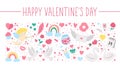 Vector horizontal set with Saint ValentineÃ¢â¬â¢s day elements. Traditional love concept frame. Funny design for banners, posters, Royalty Free Stock Photo