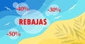 Vector horizontal summer seasonal Sale template in Spanish language