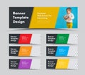 Vector horizontal web banner templates with diagonal color elements and place for photo Royalty Free Stock Photo