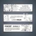 Vector horizontal woodland banners set.