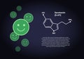 Vector hormones emoji banner template. Seratonin structure with green happy smile faces on dark background. Place holder for text
