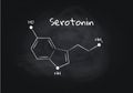 Vector hormones study banner template. Chalk drawn seratonin 5-HT structure on board background. Hormone assosiated with