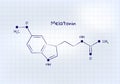 Vector hormones study banner template. Pen drawn melatonin structure on square notepad background. Hormone assosiated with sleep