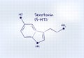 Vector hormones study banner template. Pen drawn seratonin 5-HT structure on paper on square. Hormone assosiated with happines