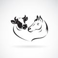 Vector of horse head and cow head design on a white background. Animals farm. Easy editable layered vector illustration Royalty Free Stock Photo