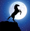 vector horse on top of the mountain and a moon