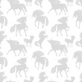 Vector horses unicors gray silhouettes seamless pattern