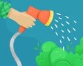 Vector hose with water nozzle in hand. Watering of plantings Royalty Free Stock Photo