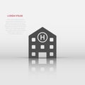 Vector hospital building icon in flat style. Infirmary medical clinic sign illustration pictogram. Health business concept