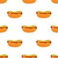 Vector hot dog seamless pattern. Frankfurter fast food. Cartoon flat style