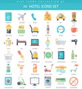 Vector hotel color flat icon set. Elegant style design.