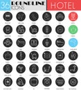Vector Hotel service circle white black icon set. Modern line black icon design for web.