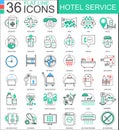 Vector Hotel service flat line outline icons for apps and web design. Hotel service icon.