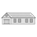 Vector house with door and windows. Black white monochrome line wooden barn. Isolated illustration on white background Royalty Free Stock Photo