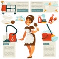 Vector housemaid and cleaning supplies.