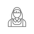 Vector housewife, cleaner, cleaning staff line icon.