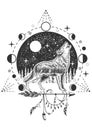 Vector howling wolf tattoo or t-shirt print design