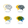 Vector human brain and speech bubble logo, sign, or emblem design. Business forum, blog or chat line icon set.