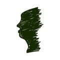 Vector human face looking left,profile illustration,head silhouette of adult,part of body,black sketch of face shadow Royalty Free Stock Photo