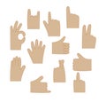 Vector Human Hand Gestures Set. Different gesture palm isolated on white background, communication language elements for Royalty Free Stock Photo