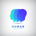 Vector 3 human heads, faces logo. Royalty Free Stock Photo