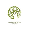 Vector human logo icon design. Man and green tree, watercolor circle emblem. Healthcare, ecology, environment concept.