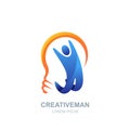 Vector human logo, icon design. Man and light bulb. Concept for business, creativity, innovation, coaching, education. Royalty Free Stock Photo