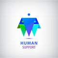 Vector human, 3 men logo isolated. Support, friendship, family, business union icon