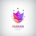 Vector human, men logo. People group of 5 in shape of lotus, flower petals. Business, teamwork