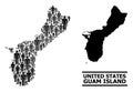 Vector Humans Mosaic Map of Guam Island and Solid Map