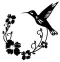 Vector Hummingbird Floral Frame. Flying Bird Floral Background.