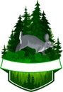 Vector hunting woodland emblem with grey rabbit
