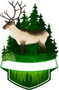 Vector hunting woodland emblem with raindeer