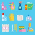 Vector hygiene and cleaning products flat icons.