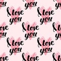 Vector I love You text seamless pattern hand drawn lettering collection inspirational lover quote illustration.