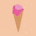 Vector ice cream cone, pink ball melt in summer. Royalty Free Stock Photo