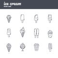 12 Vector ice cream flat simple line style icons set Royalty Free Stock Photo