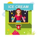 Vector Ice Cream outdoor kiosk. Flat style colorful Cartoon illustration.